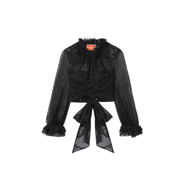 La DoubleJ Lacey En Pointe Top in Solid Black - Tops - Milanese Maximalist Fashion at Luxury Shoes 