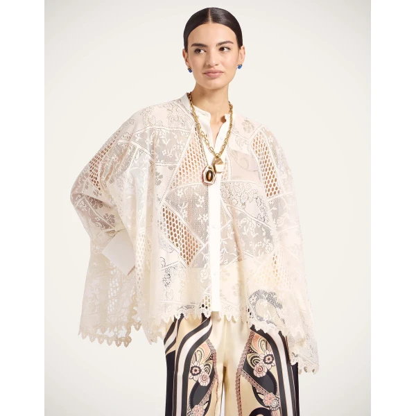 La DoubleJ Lacey Foulard Shirt in Solid Ecru - Tops - Milanese Maximalist Fashion at Luxury Shoes 