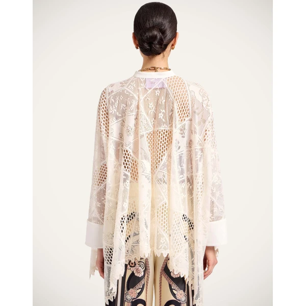 La DoubleJ Lacey Foulard Shirt in Solid Ecru - Tops - Milanese Maximalist Fashion at Luxury Shoes 
