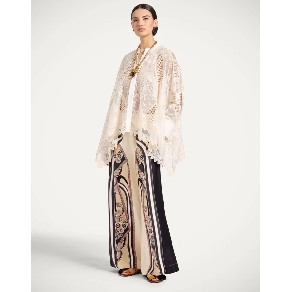 La DoubleJ Lacey Foulard Shirt in Solid Ecru - Tops - Milanese Maximalist Fashion at Luxury Shoes 