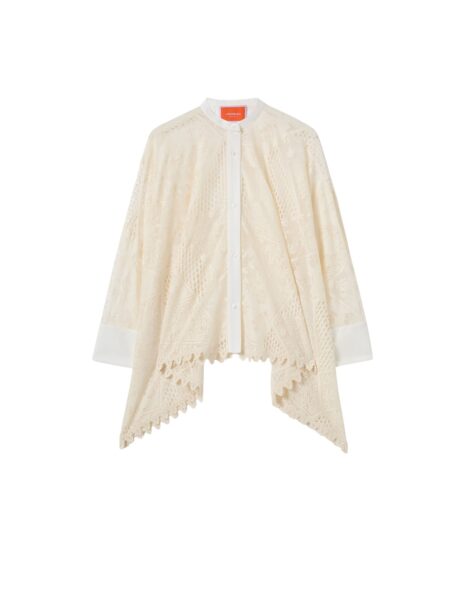 La DoubleJ Lacey Foulard Shirt in Solid Ecru - Tops - Milanese Maximalist Fashion at Luxury Shoes 