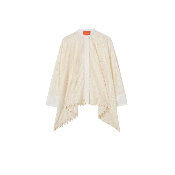 La DoubleJ Lacey Foulard Shirt in Solid Ecru - Tops - Milanese Maximalist Fashion at Luxury Shoes 