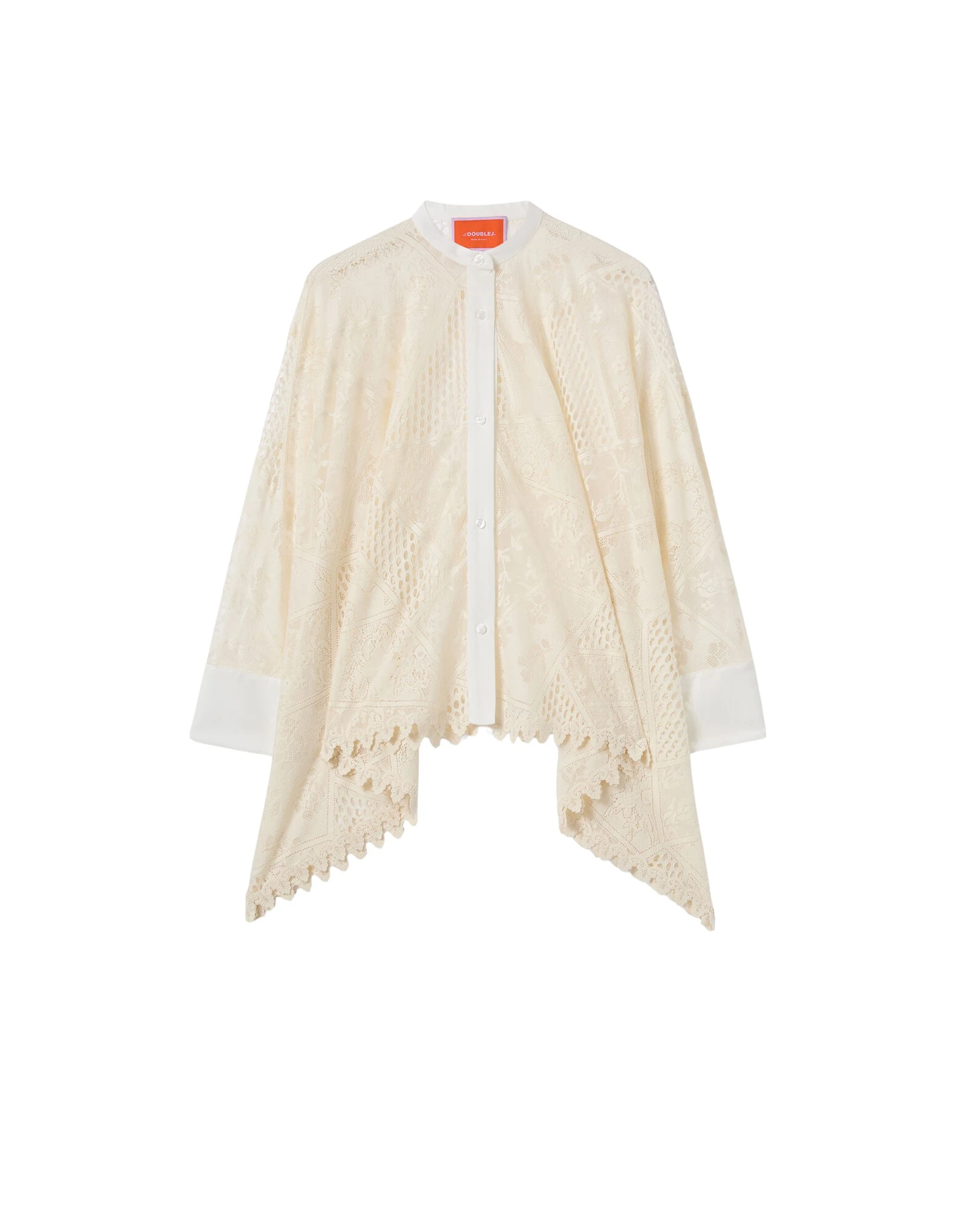 La-DoubleJ-Lacey-Foulard-Shirt-in-Solid-Ecru98516_nobg La DoubleJ Lacey Foulard Shirt in Solid Ecru - Tops - Milanese Maximalist Fashion at Luxury Shoes