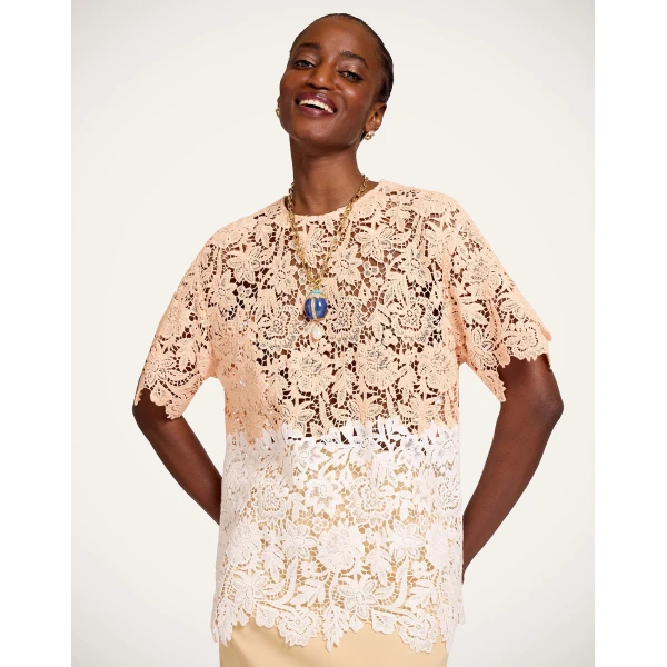 La DoubleJ Lacey House T-Shirt in Solid Apricot - Tops - Milanese Maximalist Fashion at Luxury Shoes 