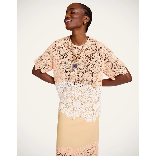La DoubleJ Lacey House T-Shirt in Solid Apricot - Tops - Milanese Maximalist Fashion at Luxury Shoes 