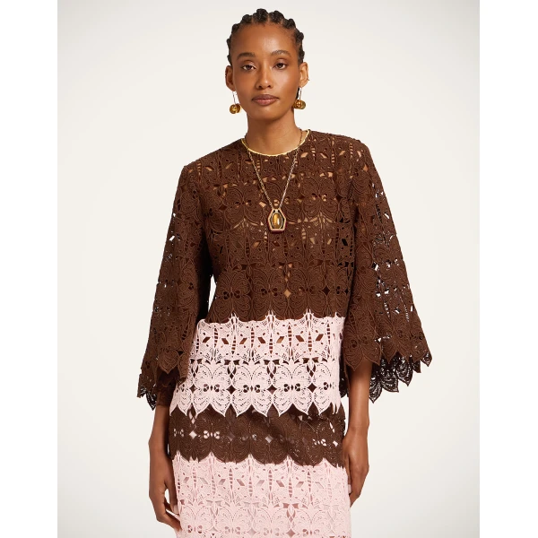 La DoubleJ Lacey Make An Exit Top in Color Block Chocolate & Pink - Tops - Milanese Maximalist Fashion at Luxury Shoes 