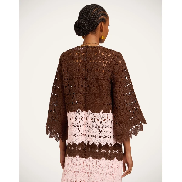 La DoubleJ Lacey Make An Exit Top in Color Block Chocolate & Pink - Tops - Milanese Maximalist Fashion at Luxury Shoes 