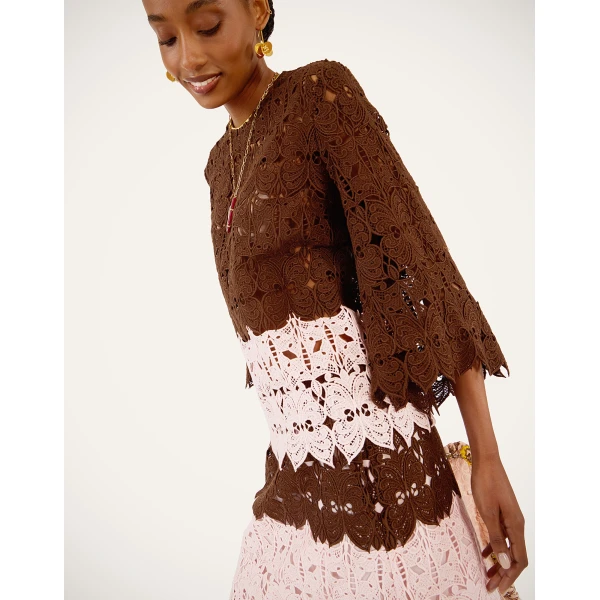 La DoubleJ Lacey Make An Exit Top in Color Block Chocolate & Pink - Tops - Milanese Maximalist Fashion at Luxury Shoes 