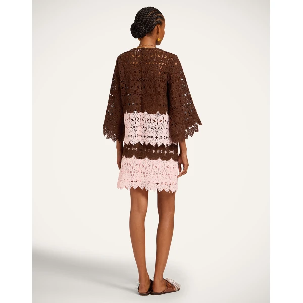 La DoubleJ Lacey Mini Baia Skirt in Color Block Chocolate & Pink - Skirts - Milanese Maximalist Fashion at Luxury Shoes 