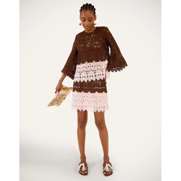 La DoubleJ Lacey Mini Baia Skirt in Color Block Chocolate & Pink - Skirts - Milanese Maximalist Fashion at Luxury Shoes 