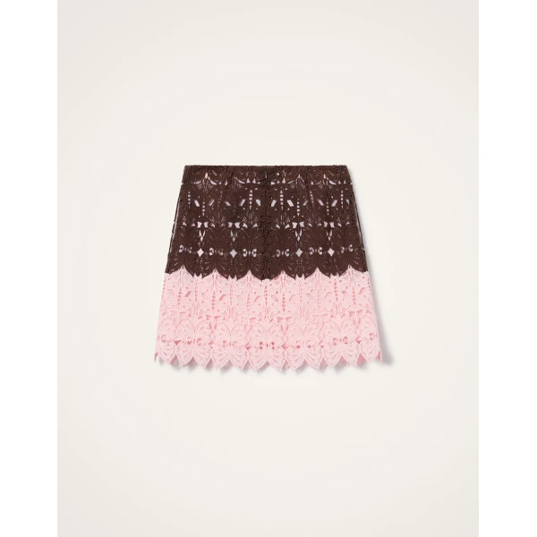 La DoubleJ Lacey Mini Baia Skirt in Color Block Chocolate & Pink - Skirts - Milanese Maximalist Fashion at Luxury Shoes 