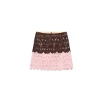 La DoubleJ Lacey Mini Baia Skirt in Color Block Chocolate & Pink - Skirts - Milanese Maximalist Fashion at Luxury Shoes 