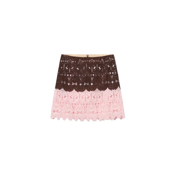 La DoubleJ Lacey Mini Baia Skirt in Color Block Chocolate & Pink - Skirts - Milanese Maximalist Fashion at Luxury Shoes 