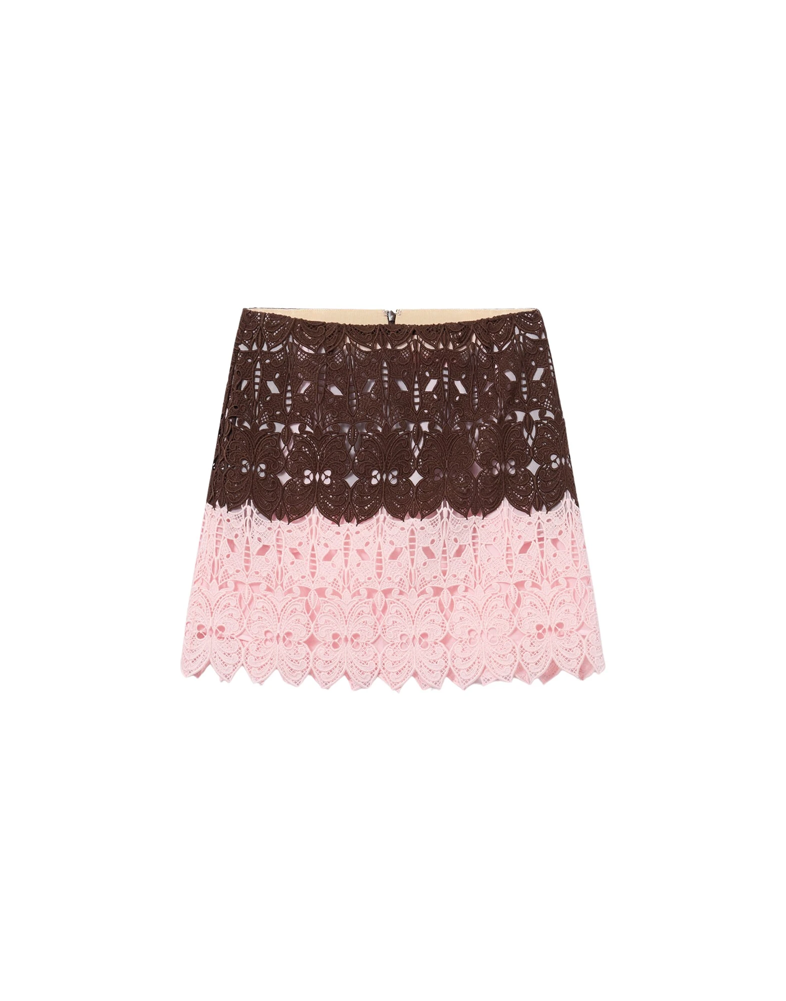 La-DoubleJ-Lacey-Mini-Baia-Skirt-in-Color-Block-Chocolate-Pink71408_nobg La DoubleJ Lacey Mini Baia Skirt in Color Block Chocolate & Pink - Skirts - Milanese Maximalist Fashion at Luxury Shoes