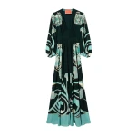 La DoubleJ Long Camerino Dress in Blooming Tulip Placée Dark Green - Dresses - Milanese Maximalist Fashion at Luxury Shoes 