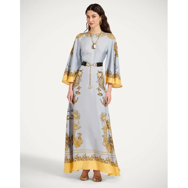 La DoubleJ Long Sorella Dress in Oceania Placée Light Blue - Dresses - Milanese Maximalist Fashion at Luxury Shoes 