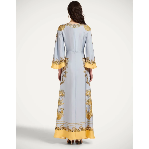 La DoubleJ Long Sorella Dress in Oceania Placée Light Blue - Dresses - Milanese Maximalist Fashion at Luxury Shoes 