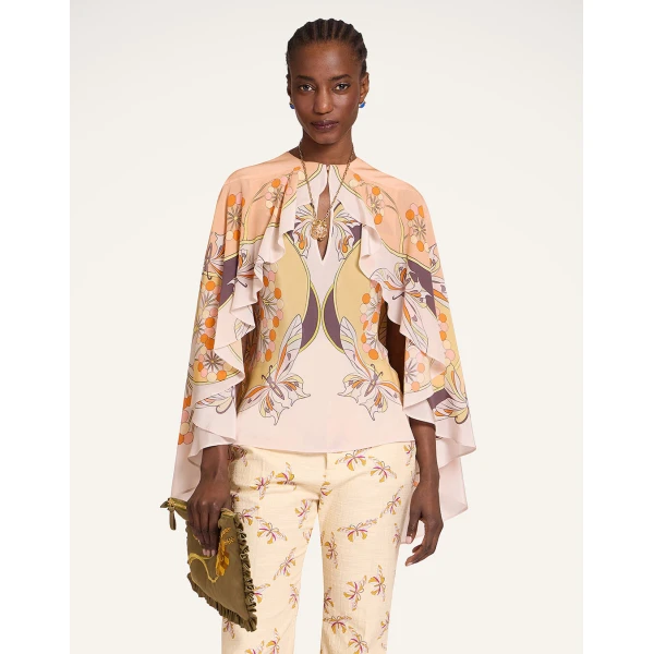 La DoubleJ Magic Top in Florette Placée Pale Pink - Tops - Milanese Maximalist Fashion at Luxury Shoes 