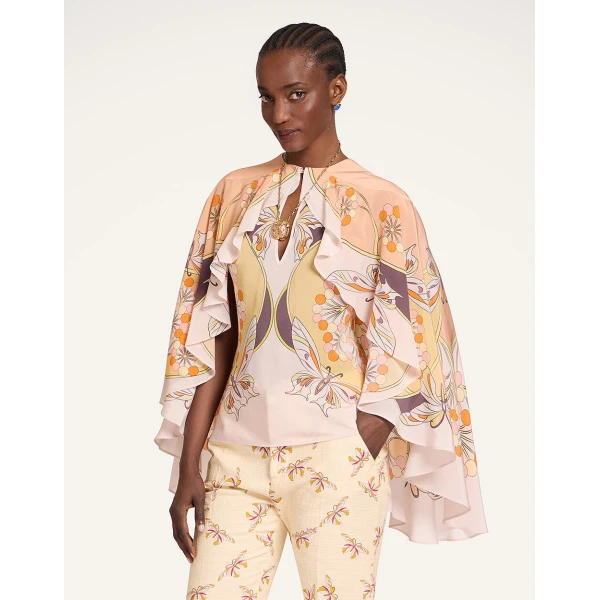 La DoubleJ Magic Top in Florette Placée Pale Pink - Tops - Milanese Maximalist Fashion at Luxury Shoes 