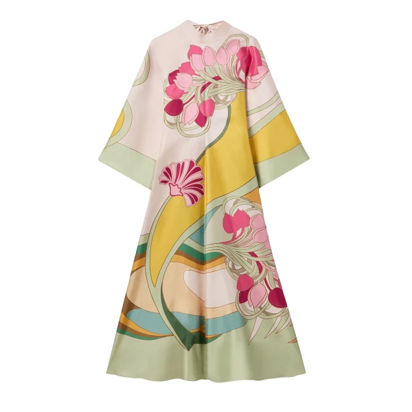 La DoubleJ Magnifico Dress in Tulip Placée Green - Dresses - Milanese Maximalist Fashion at Luxury Shoes 