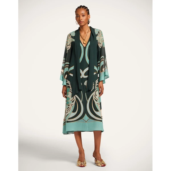 La DoubleJ Magnifico Midi Dress in Blooming Tulip Placée Dark Green - Dresses - Milanese Maximalist Fashion at Luxury Shoes 