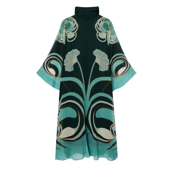 La DoubleJ Magnifico Midi Dress in Blooming Tulip Placée Dark Green - Dresses - Milanese Maximalist Fashion at Luxury Shoes 