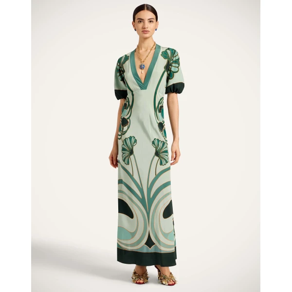La DoubleJ Marlene Dress in Blooming Tulip Placée Mint - Dresses - Milanese Maximalist Fashion at Luxury Shoes 