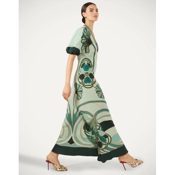 La DoubleJ Marlene Dress in Blooming Tulip Placée Mint - Dresses - Milanese Maximalist Fashion at Luxury Shoes 