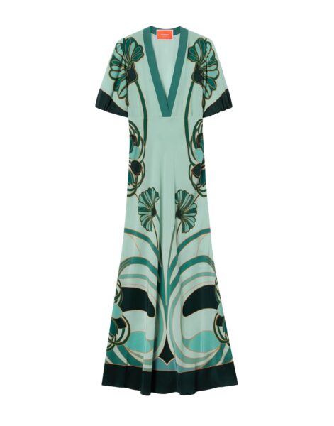 La DoubleJ Marlene Dress in Blooming Tulip Placée Mint - Dresses - Milanese Maximalist Fashion at Luxury Shoes 
