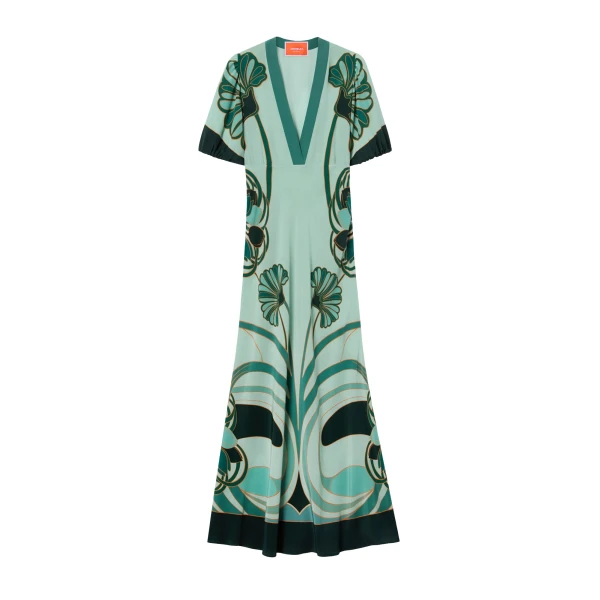La DoubleJ Marlene Dress in Blooming Tulip Placée Mint - Dresses - Milanese Maximalist Fashion at Luxury Shoes 
