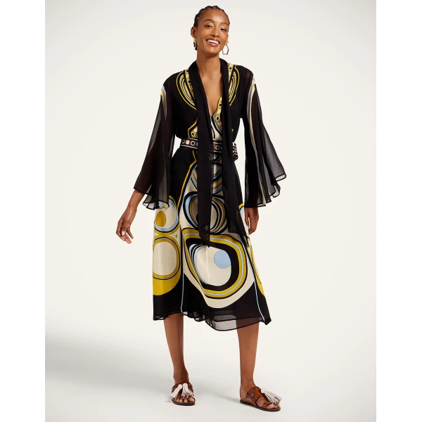 La DoubleJ Midi Magnifico Dress in Sanctuary Placée Black - Dresses - Milanese Maximalist Fashion at Luxury Shoes 
