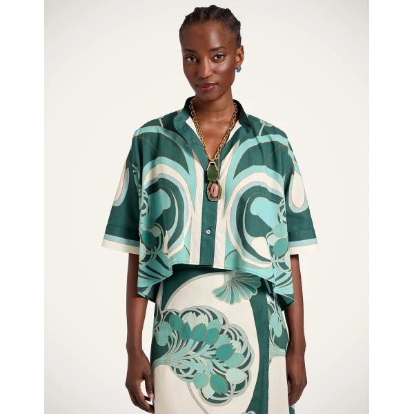 La DoubleJ Mini Foulard Shirt in Blooming Tulip Placée Mint - Tops - Milanese Maximalist Fashion at Luxury Shoes 