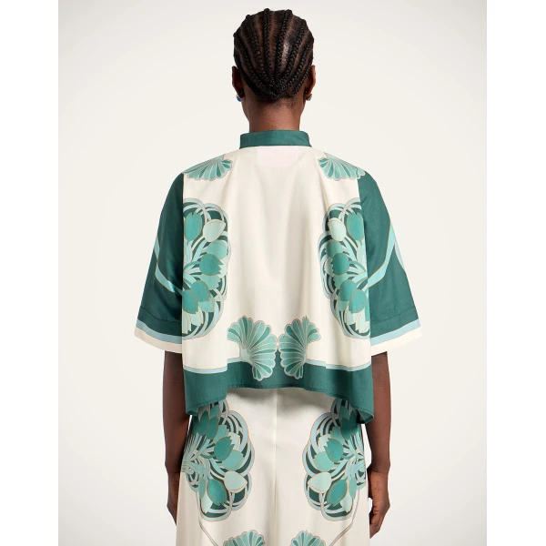 La DoubleJ Mini Foulard Shirt in Blooming Tulip Placée Mint - Tops - Milanese Maximalist Fashion at Luxury Shoes 