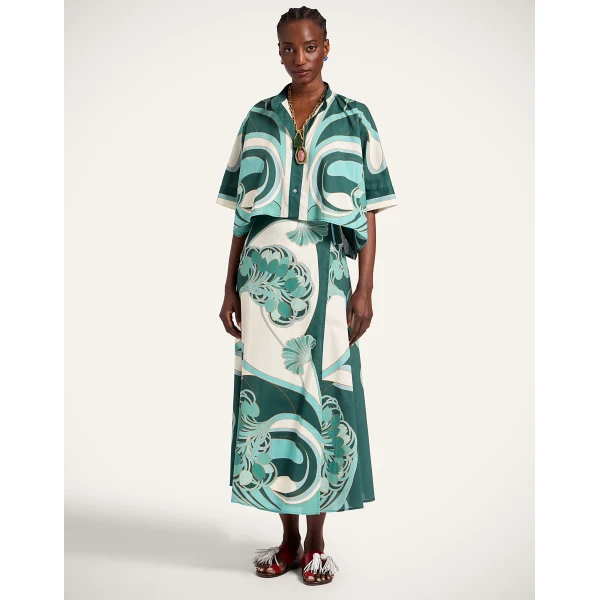 La DoubleJ Mini Foulard Shirt in Blooming Tulip Placée Mint - Tops - Milanese Maximalist Fashion at Luxury Shoes 