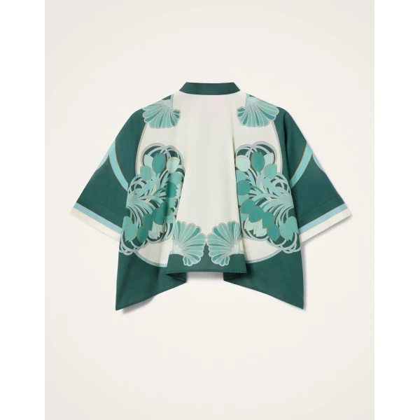 La DoubleJ Mini Foulard Shirt in Blooming Tulip Placée Mint - Tops - Milanese Maximalist Fashion at Luxury Shoes 