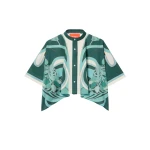 La DoubleJ Mini Foulard Shirt in Blooming Tulip Placée Mint - Tops - Milanese Maximalist Fashion at Luxury Shoes 