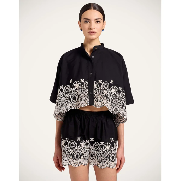 La DoubleJ Mini Foulard Shirt in Eclipse Solid Black - Tops - Milanese Maximalist Fashion at Luxury Shoes 
