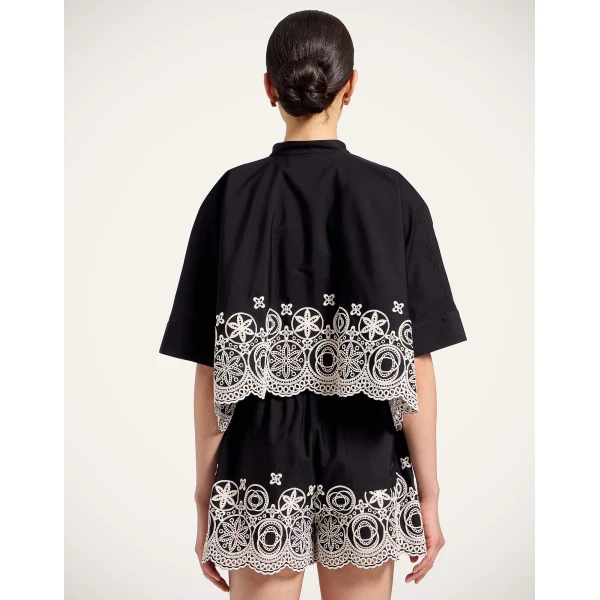La DoubleJ Mini Foulard Shirt in Eclipse Solid Black - Tops - Milanese Maximalist Fashion at Luxury Shoes 