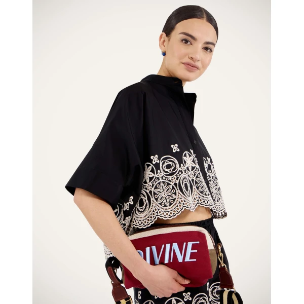 La DoubleJ Mini Foulard Shirt in Eclipse Solid Black - Tops - Milanese Maximalist Fashion at Luxury Shoes 