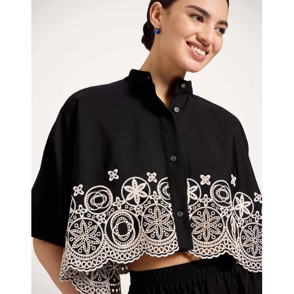 La DoubleJ Mini Foulard Shirt in Eclipse Solid Black - Tops - Milanese Maximalist Fashion at Luxury Shoes 