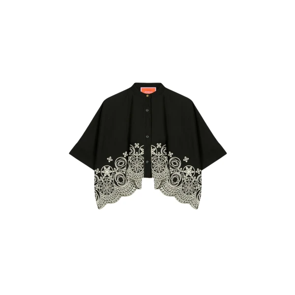 La DoubleJ Mini Foulard Shirt in Eclipse Solid Black - Tops - Milanese Maximalist Fashion at Luxury Shoes 