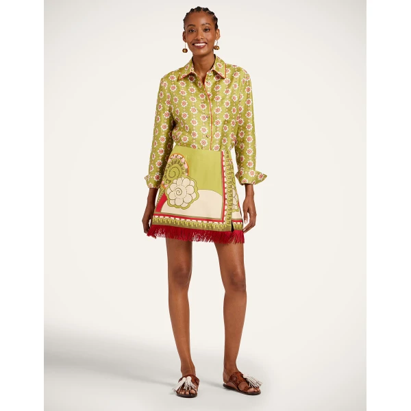 La DoubleJ Mini Foulard Skirt in Ambrosia Placée Green - Skirts - Milanese Maximalist Fashion at Luxury Shoes 