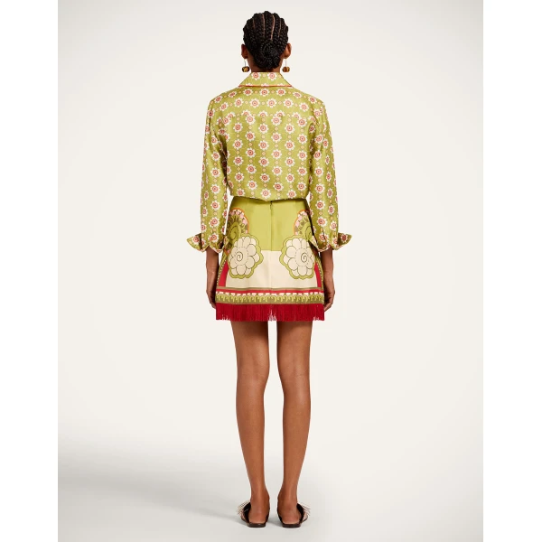 La DoubleJ Mini Foulard Skirt in Ambrosia Placée Green - Skirts - Milanese Maximalist Fashion at Luxury Shoes 