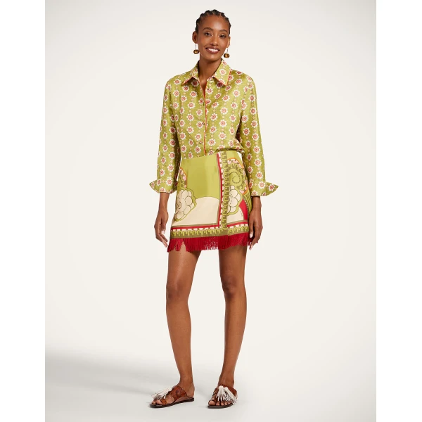 La DoubleJ Mini Foulard Skirt in Ambrosia Placée Green - Skirts - Milanese Maximalist Fashion at Luxury Shoes 
