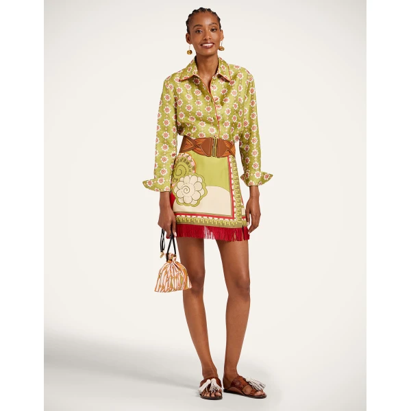 La DoubleJ Mini Foulard Skirt in Ambrosia Placée Green - Skirts - Milanese Maximalist Fashion at Luxury Shoes 