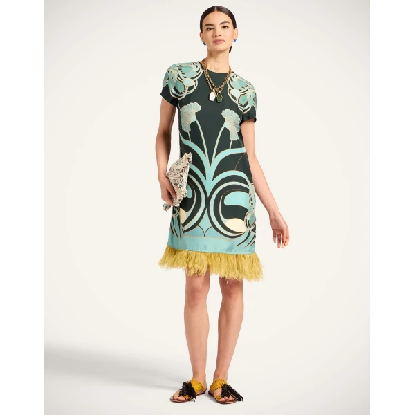 La DoubleJ Mini Swing Dress in Blooming Tulip Placée Dark Green - Dresses - Milanese Maximalist Fashion at Luxury Shoes 