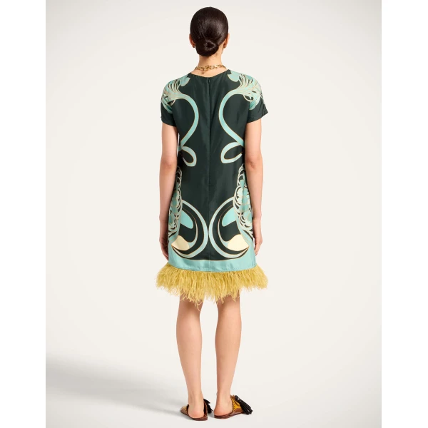 La DoubleJ Mini Swing Dress in Blooming Tulip Placée Dark Green - Dresses - Milanese Maximalist Fashion at Luxury Shoes 