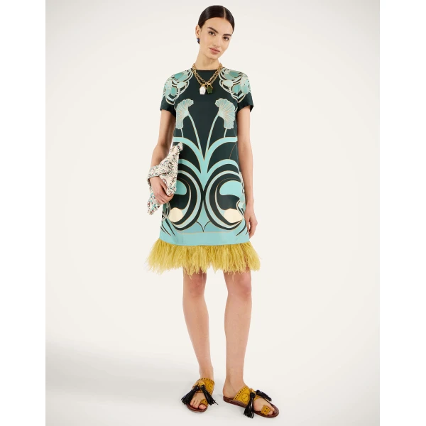 La DoubleJ Mini Swing Dress in Blooming Tulip Placée Dark Green - Dresses - Milanese Maximalist Fashion at Luxury Shoes 