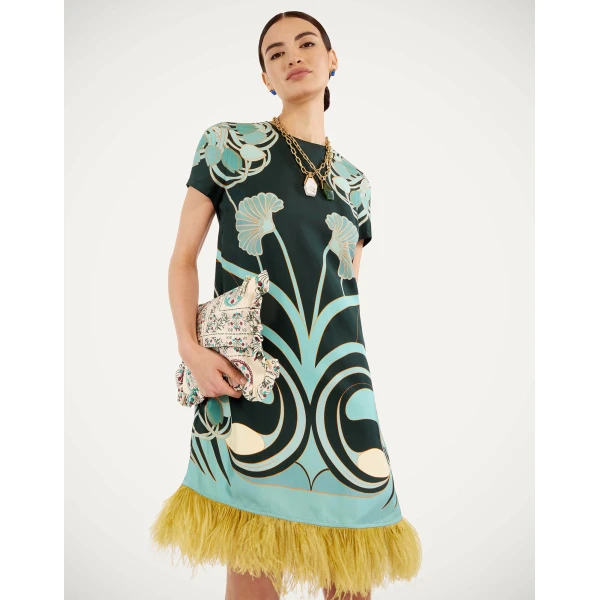 La DoubleJ Mini Swing Dress in Blooming Tulip Placée Dark Green - Dresses - Milanese Maximalist Fashion at Luxury Shoes 