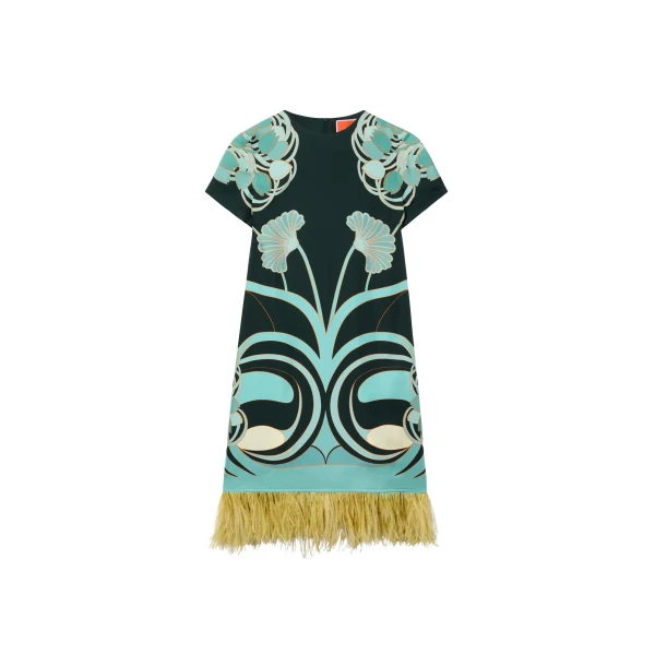 La DoubleJ Mini Swing Dress in Blooming Tulip Placée Dark Green - Dresses - Milanese Maximalist Fashion at Luxury Shoes 